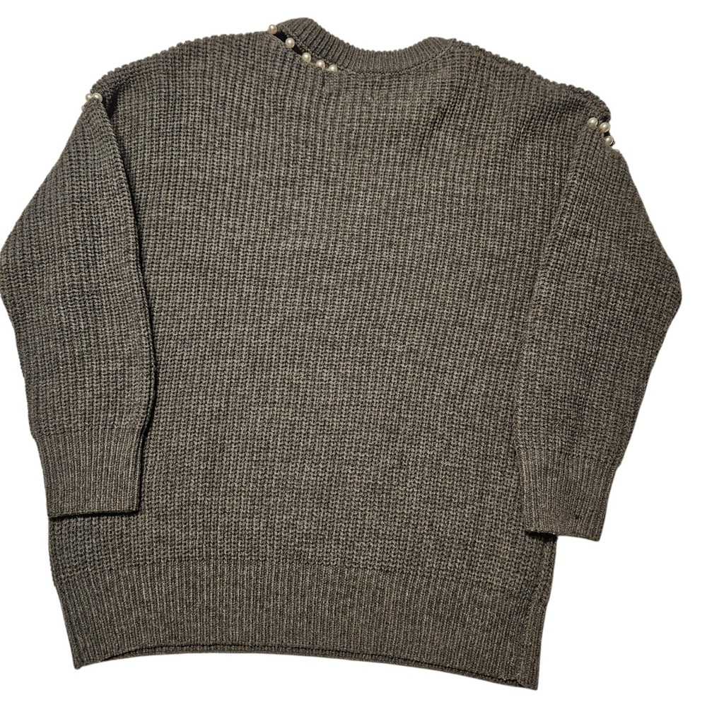 Mustard Seed Womens Gray‎ Pearl Embellished Long Sleeve Knit Sweater Size M - Picture 4 of 11